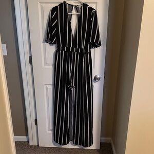 Black and White Striped Jumpsuit